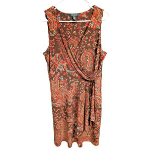 Lauren Ralph Lauren Womens Dress Brown Paisley Faux Wrap Sz PL